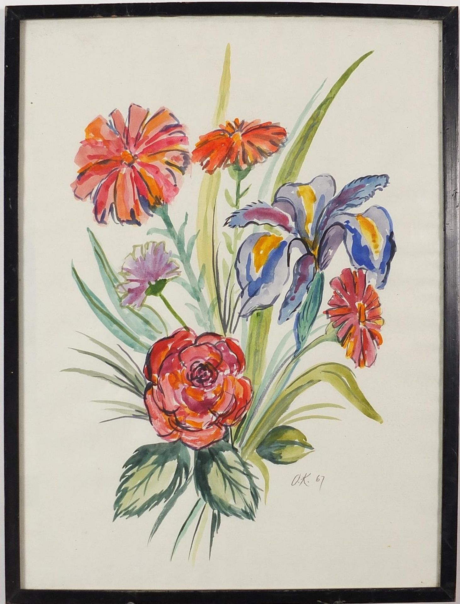 Still life flowers, Russian school watercolour and pencil on paper, framed and glazed, 43cm x 31.5cm - Bild 2 aus 5