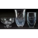 Scandinavian glassware including a large clear vase by Orrefors etched with two butterflies