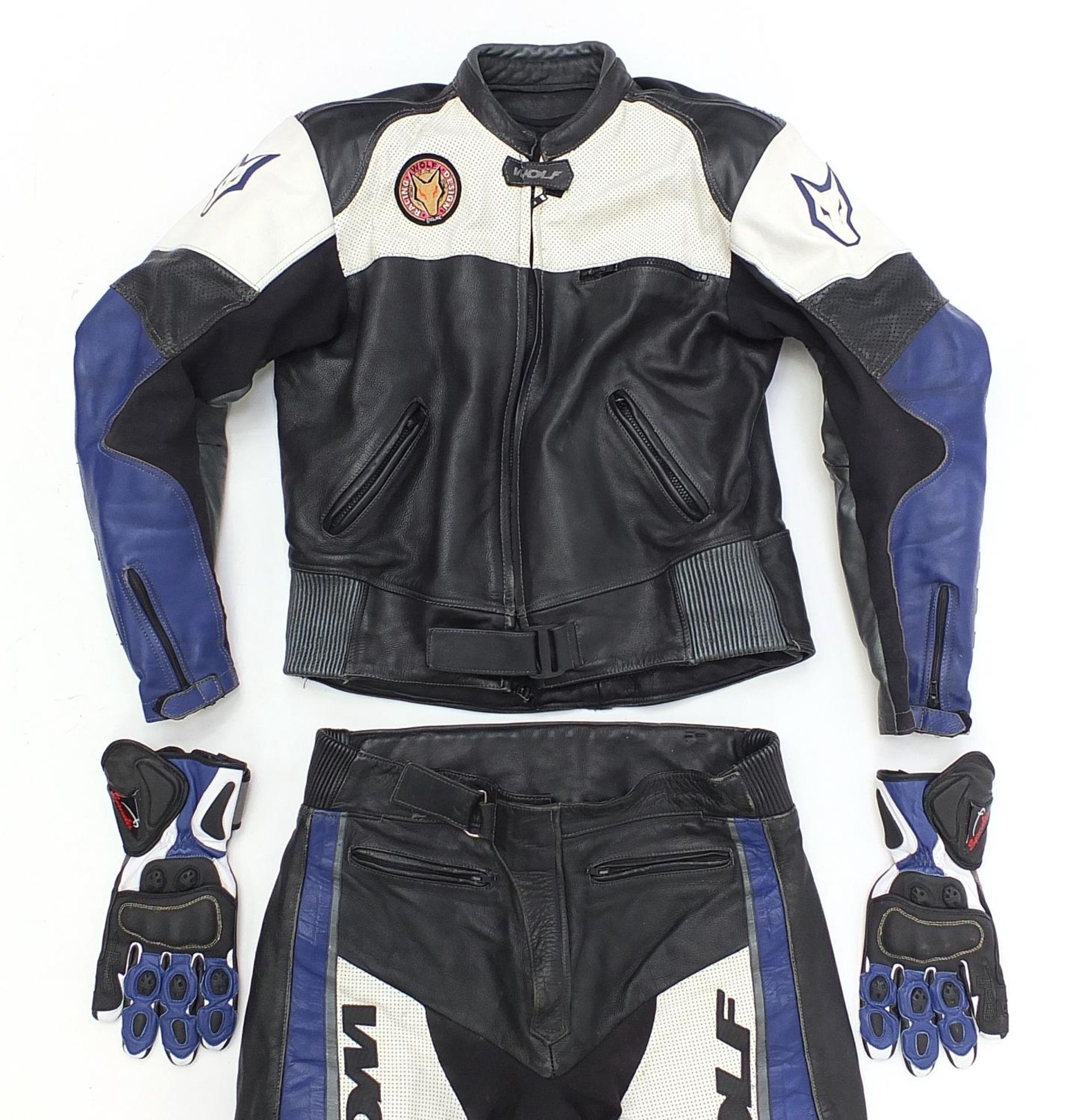 Wolf, Spirit of the Wild two piece motorcycle leathers and a pair of Spada gloves, the jacket size - Image 2 of 5