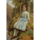 James Barnes - Portrait of a girl seated before woodland, early 20th century oil on canvas,