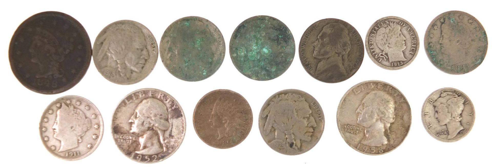 19th century and later American coinage including 1848 one cent and 1863 one cent