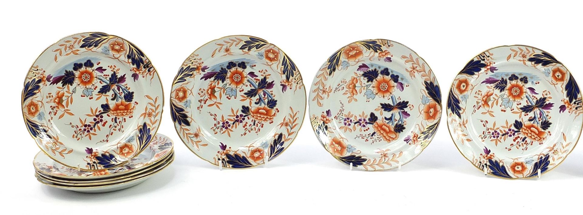 Fourteen Davenport Imari pattern stone china plates hand painted and gilded with flowers, 22cm in - Bild 2 aus 4