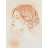 Clive Fredriksson - Head and shoulders portrait of a female, sanguine chalk, framed and glazed, 45cm