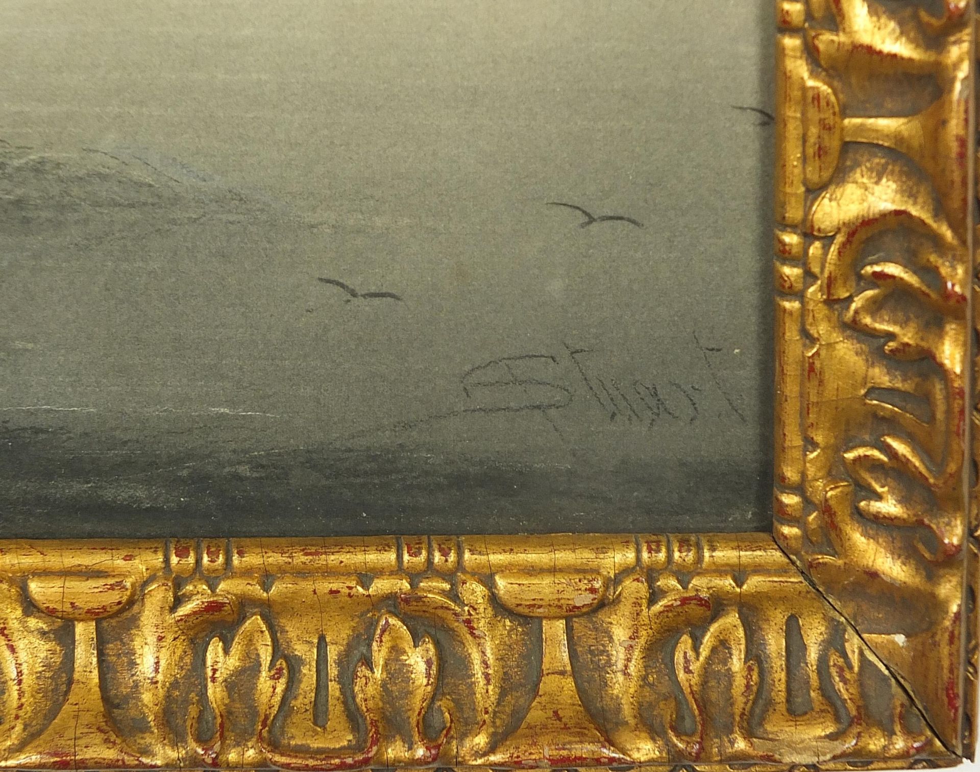 R T Stuart - Scottish loch scene with figures, signed en grisaille, housed in an ornate gilt - Bild 3 aus 4