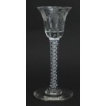 18th century style wine glass with air twist stem and etched bowl, 15.5cm high