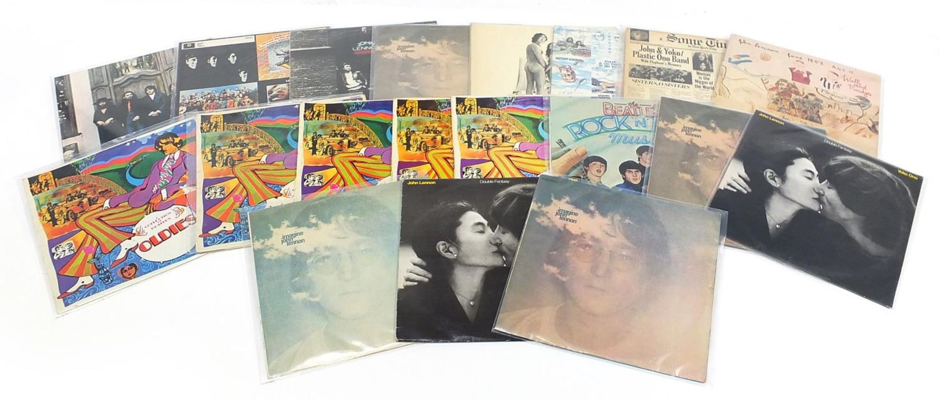 The Beatles, John Lennon & Yoko Ono vinyl LP records including Walls and Bridges with poster,