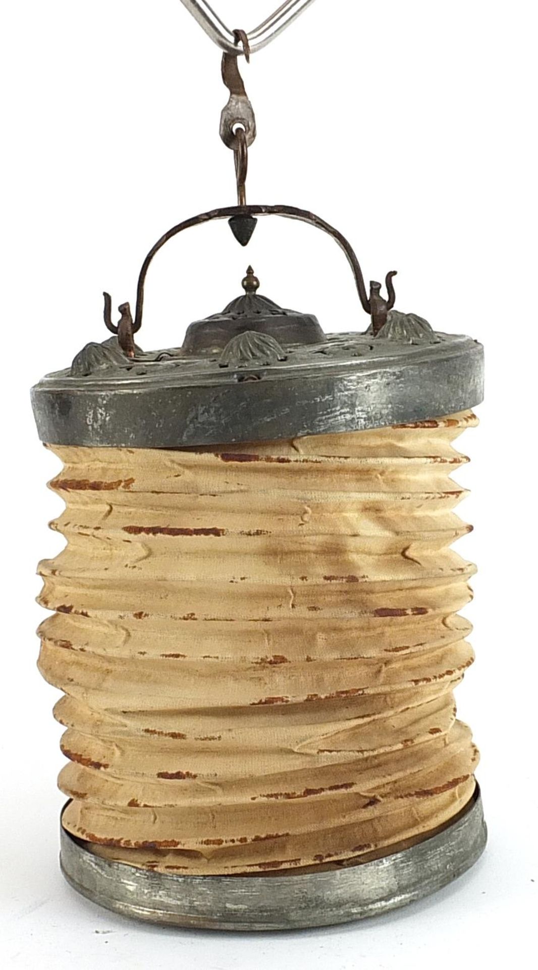 Turkish hanging lantern with bronzed mounts and pierced lid, 28cm high