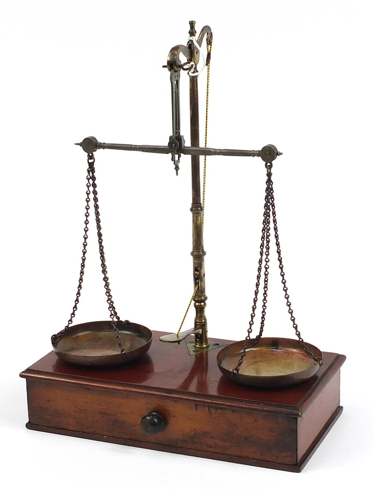 Set of Victorian mahogany and brass postage scales by Fanner & Co of London, 39.5cm high - Image 3 of 5