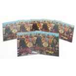 Seven Sgt Pepper's Lonely Hearts Club Band vinyl LP records by The Beatles, five stereo, two mono,