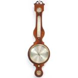 Zenone Edinburgh inlaid mahogany wheel barometer with silvered dials, 107cm high