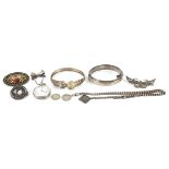 Antique and later silver and white metal jewellery including a ladies pocket watch, graduated silver