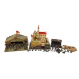 Vintage toys including wooden castle, lead soldiers and aerodrome