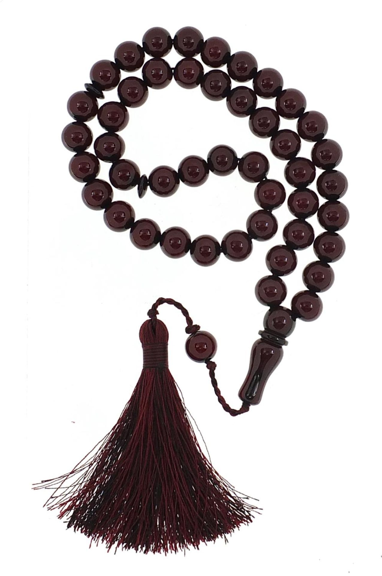 Cherry amber coloured Tesbih prayer beads, 47cm in length - Image 2 of 2