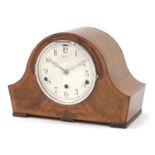 Art Deco inlaid walnut and rosewood mantle clock with Westminster chime, 32cm wide