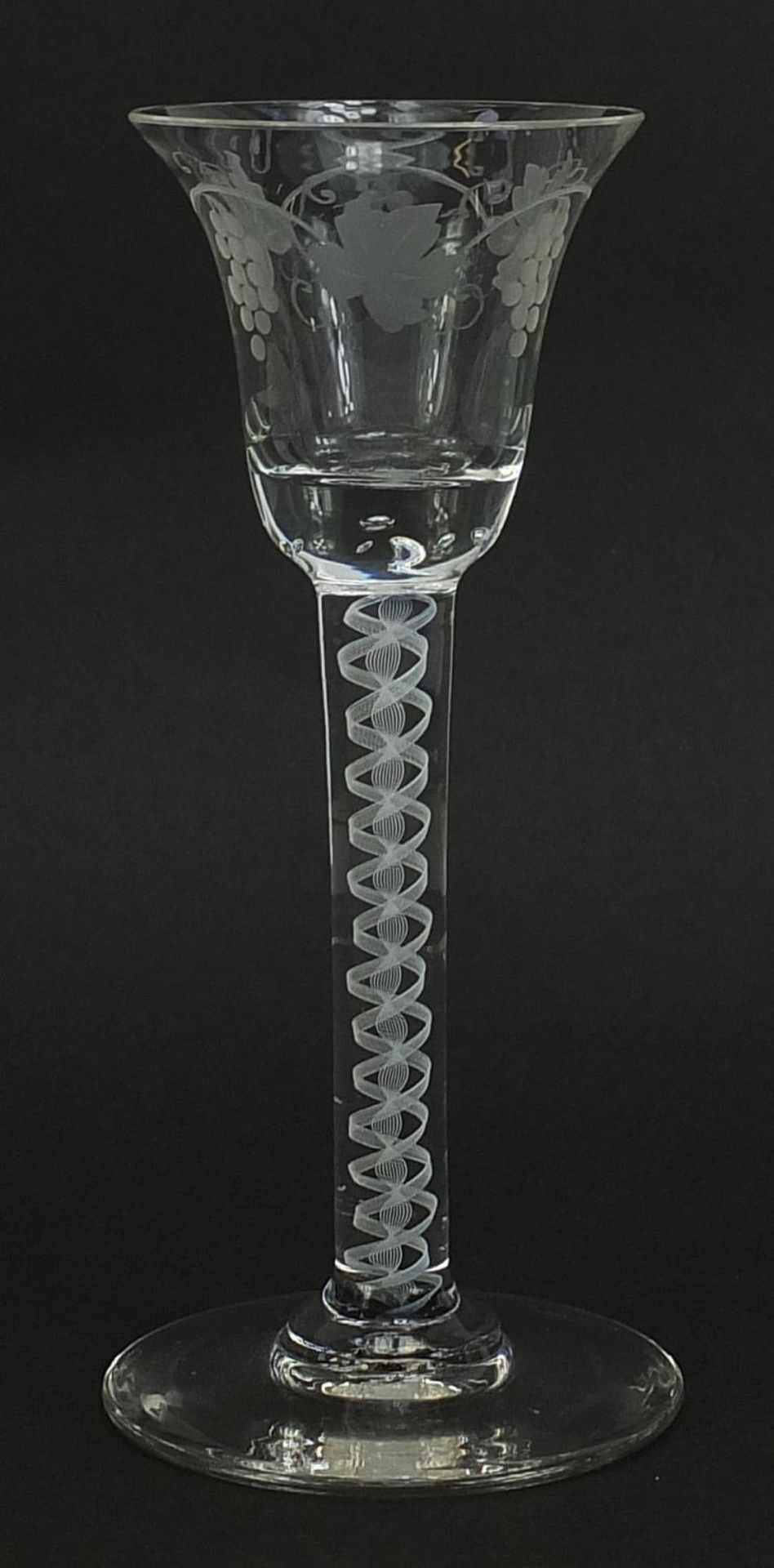18th century style wine glass with air twist stem and etched bowl, 15.5cm high - Image 2 of 3