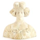 Antique Italian carved alabaster bust of a young female, 25cm high