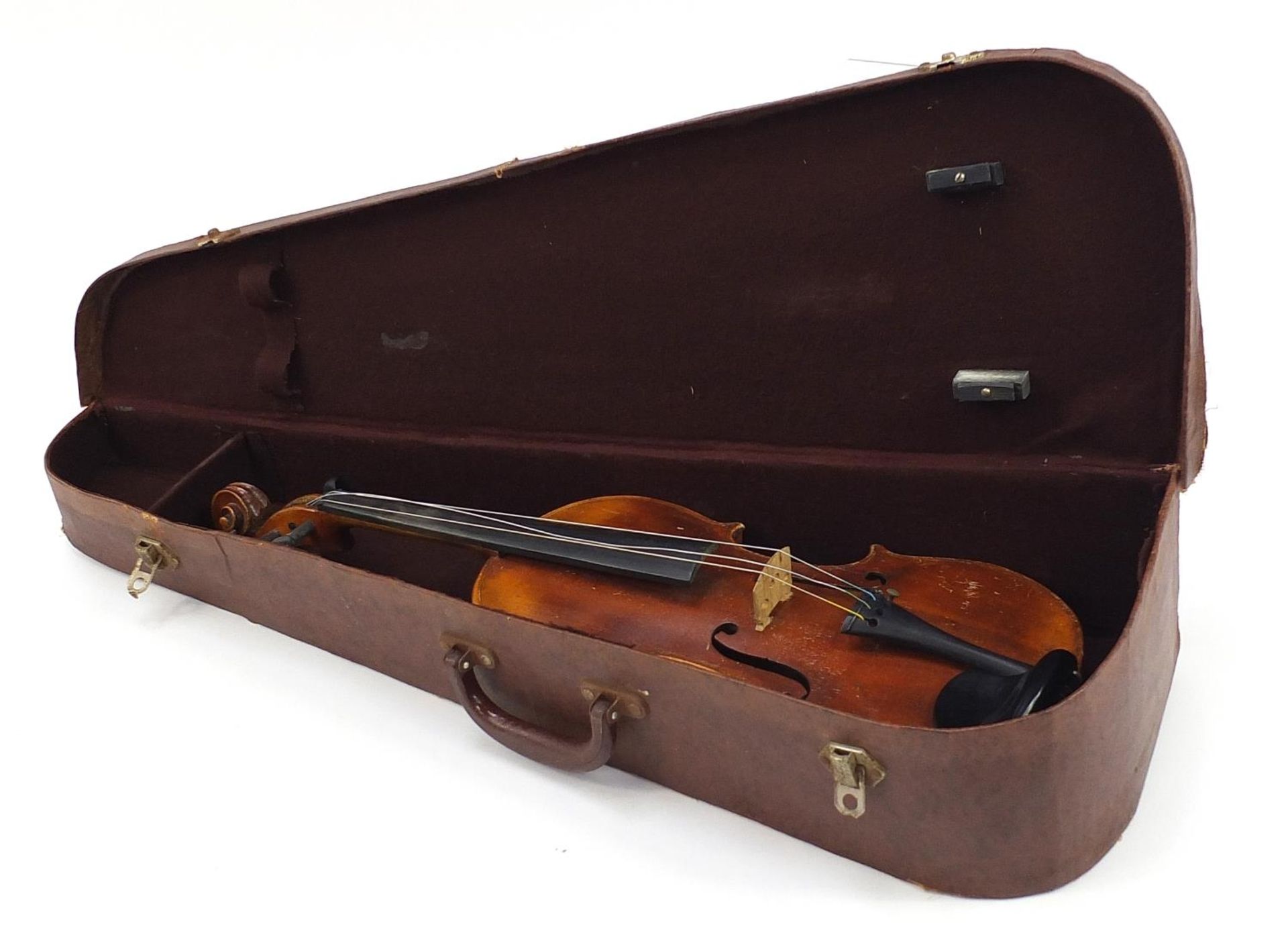 Old wooden violin with protective case, the violin back 14.5 inches in length - Bild 4 aus 5