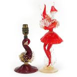 Murano gold flecked glass dancer and dolphin table lamp, the largest 33.5cm high