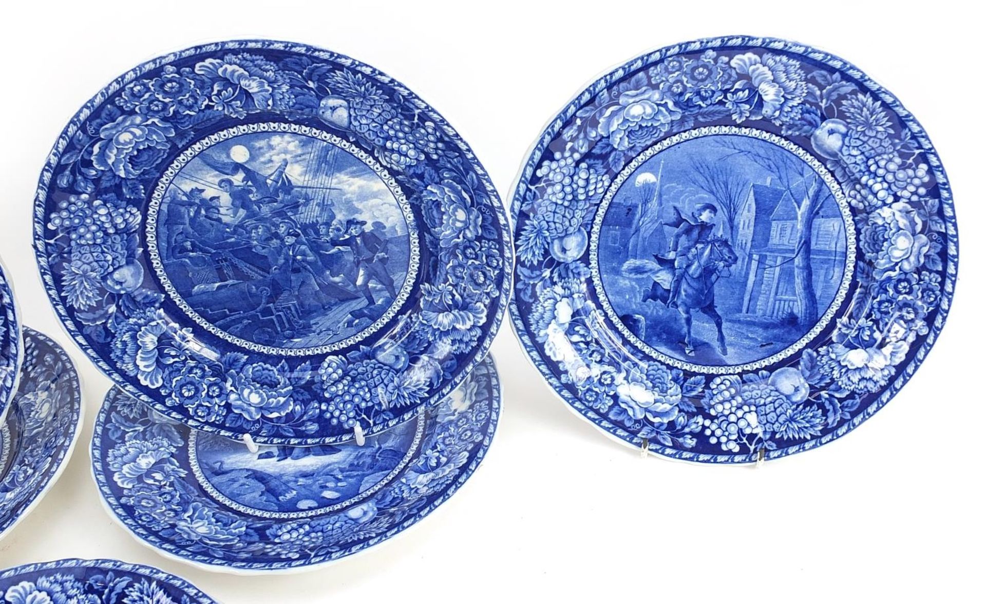Seven American interest War of Independence blue and white plates including Molly Pitcher at - Bild 3 aus 5