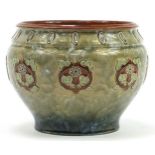 Royal Doulton, Art Nouveau stoneware jardiniere hand painted with stylised flowers, 18cm high x 24cm