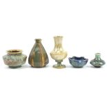 French art pottery, probably all by Pierrefonds including a vase having a crystaline glaze, the