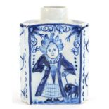 Antique Delft tin glazed tea caddy hand painted and decorated in relief with William and Mary, 11.