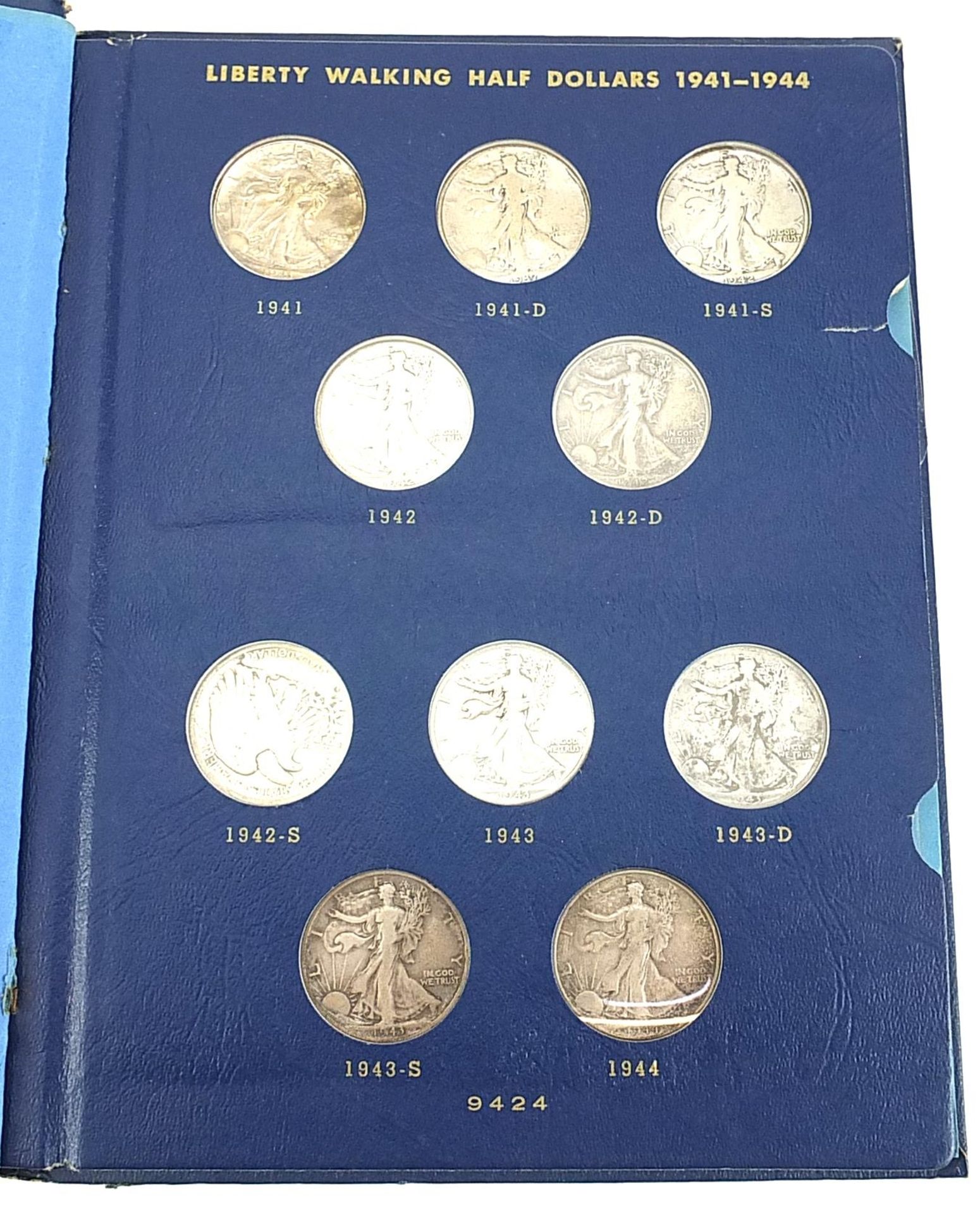 American coinage including Liberty Walking halves arranged in two albums and 1993 one ounce silver - Bild 4 aus 6