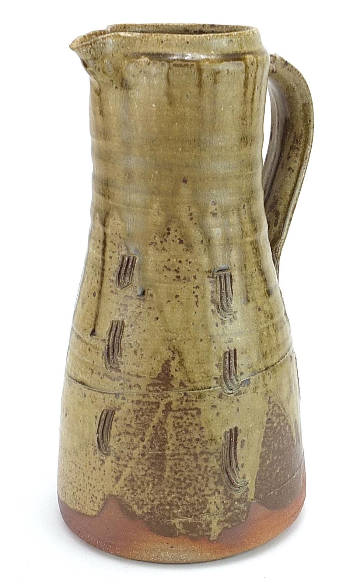 Jim Malone for Ainstable, studio pottery jug with incised decoration, impressed marks to the handle,