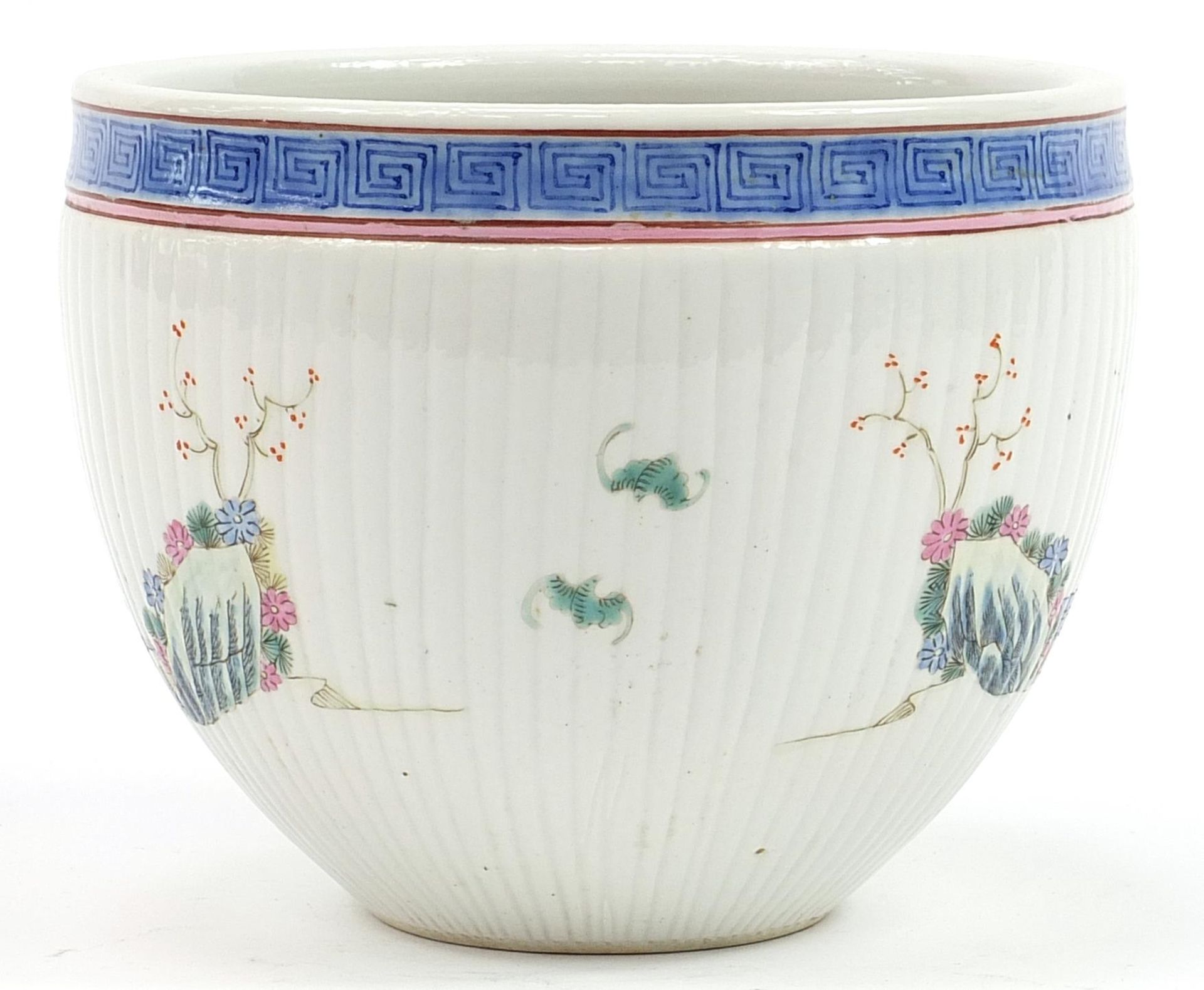 Chinese porcelain jardiniere hand painted in the famille rose palette with an emperor and attendants - Image 2 of 3