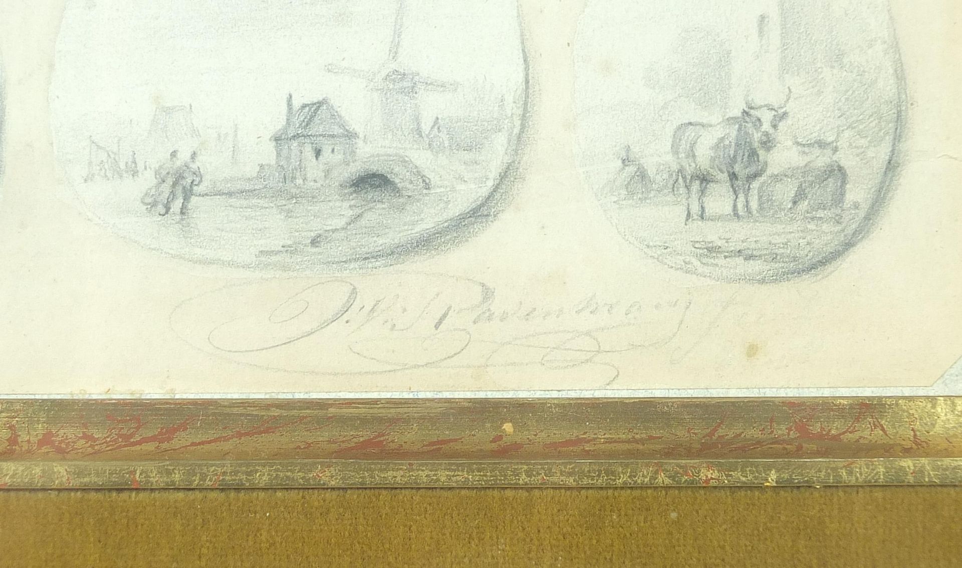 Jan Van Ravenswaay - Landscapes and cattle, twenty 19th century Dutch miniature pencil sketches, - Image 3 of 5