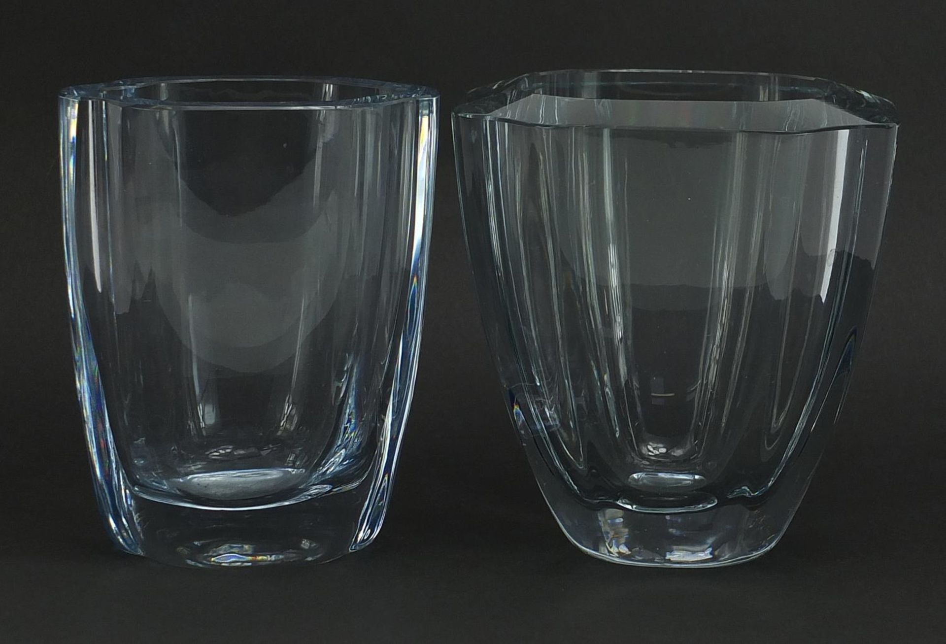 Stromberg, two Scandinavian pale blue glass vases, the largest 14.5cm high