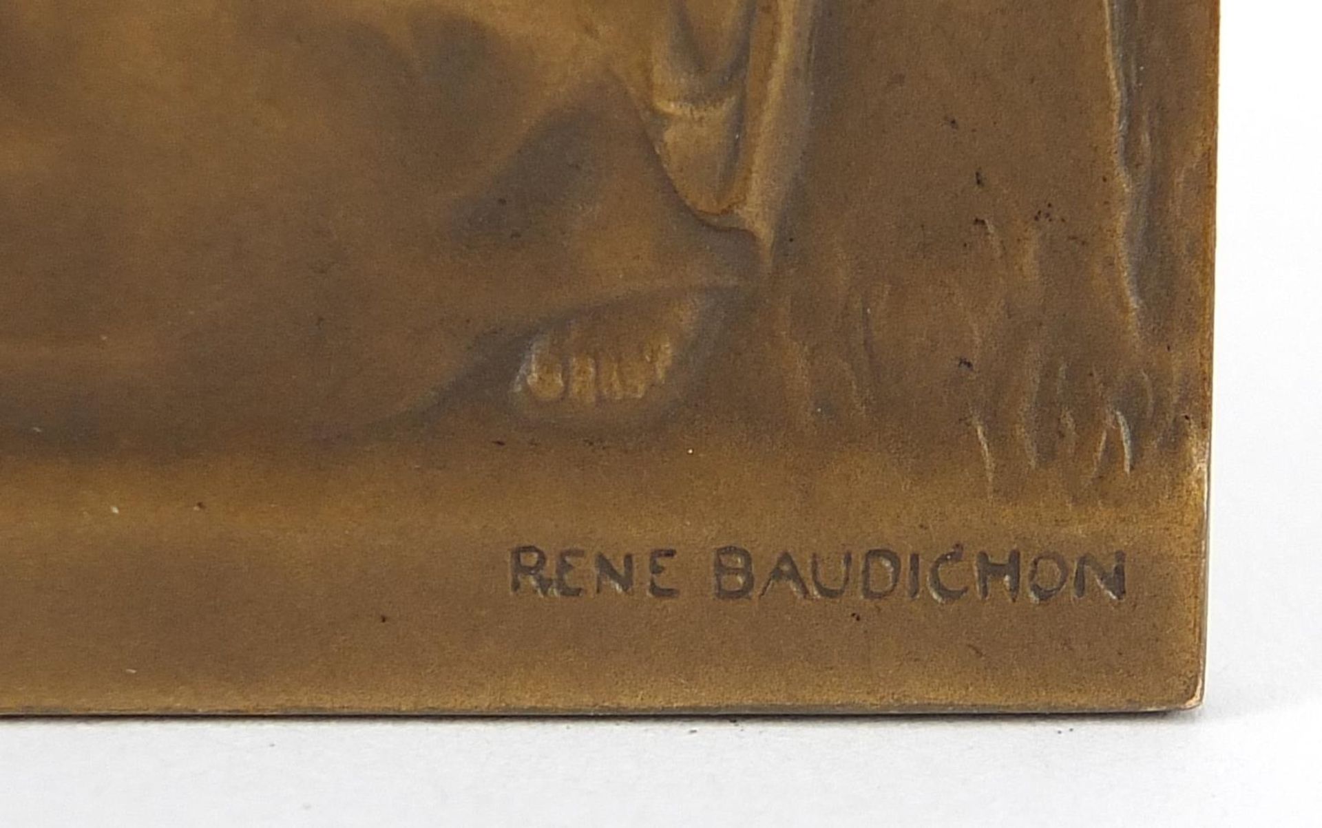Rene Baudichon, French Art Nouveau bronze double sided plaque of a couple and a nude young female, - Image 2 of 3