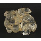 Chinese rock crystal carving of two boys and a mythical animal, 6cm wide