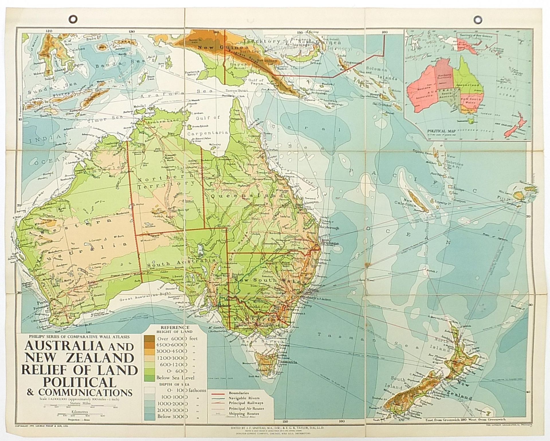 Five 1950’s Philips educational map wall hangings, comprising map of Europe, World Relations Rel - Bild 8 aus 11