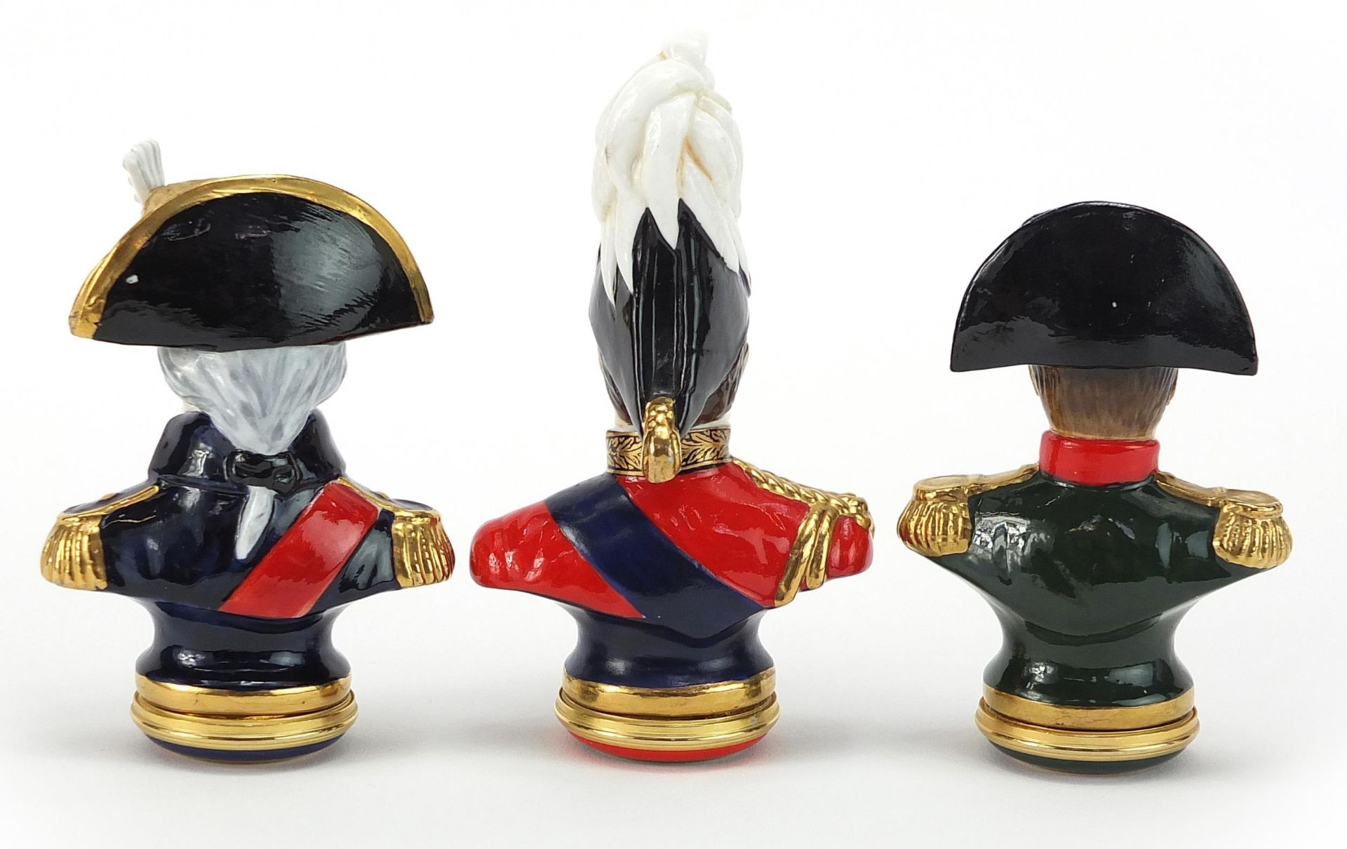 Three Halcyon Days enamelled busts of Duke of Wellington, Napoleon I and Horatio Lord Nelson, two - Image 2 of 3