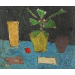 Abstract composition, still life, Russian school impasto oil on canvas, framed, 75cm x 62cm