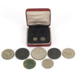 George III and later British coinage including two 1814 maundy coins and 1935 Rocking Horse crown