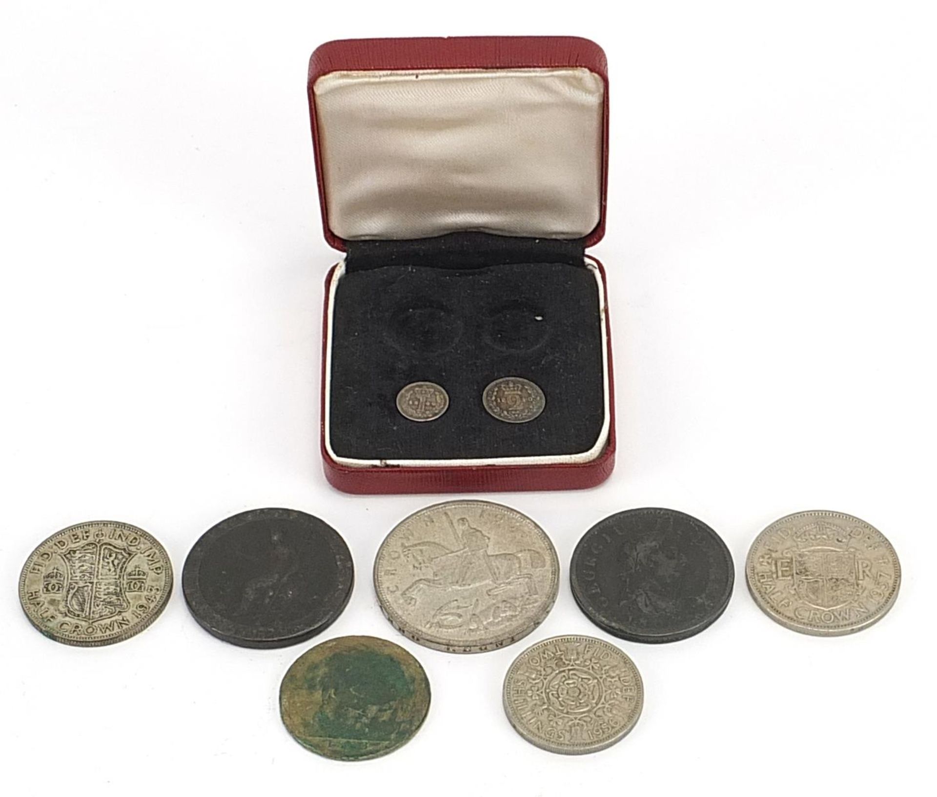 George III and later British coinage including two 1814 maundy coins and 1935 Rocking Horse crown