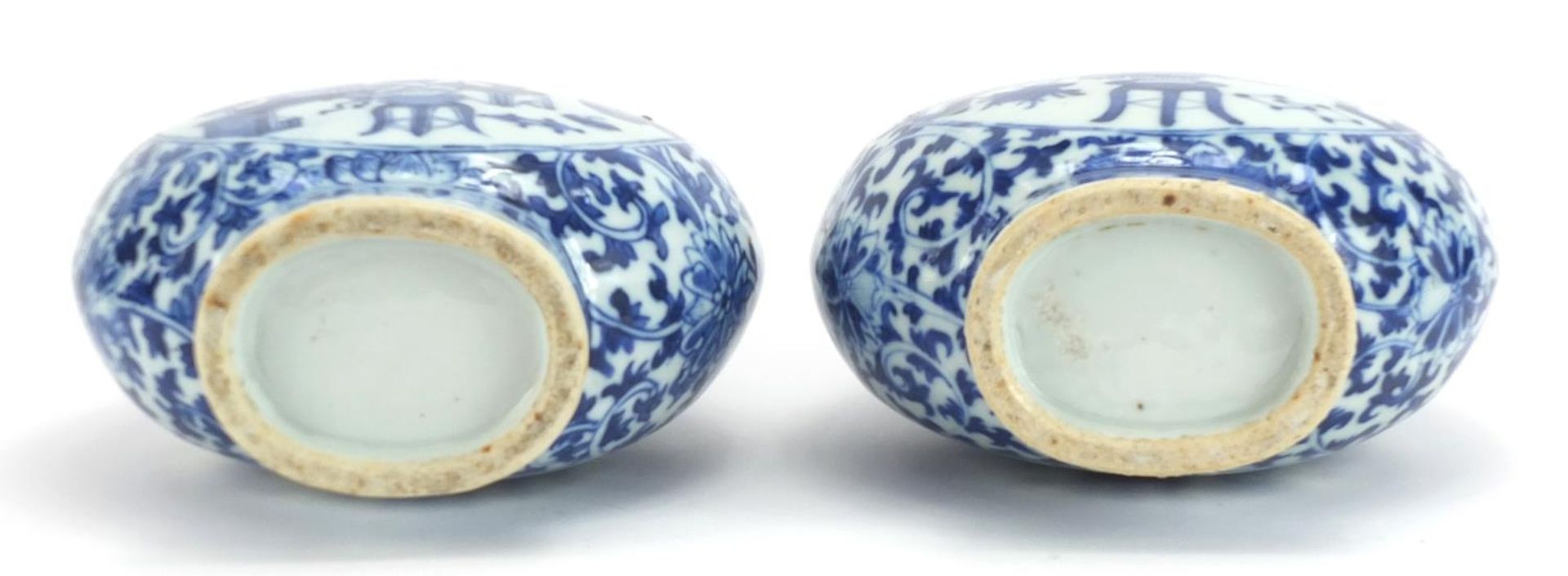 Pair of Chinese blue and white porcelain moon flasks with animalia handles, each hand painted with - Bild 3 aus 3