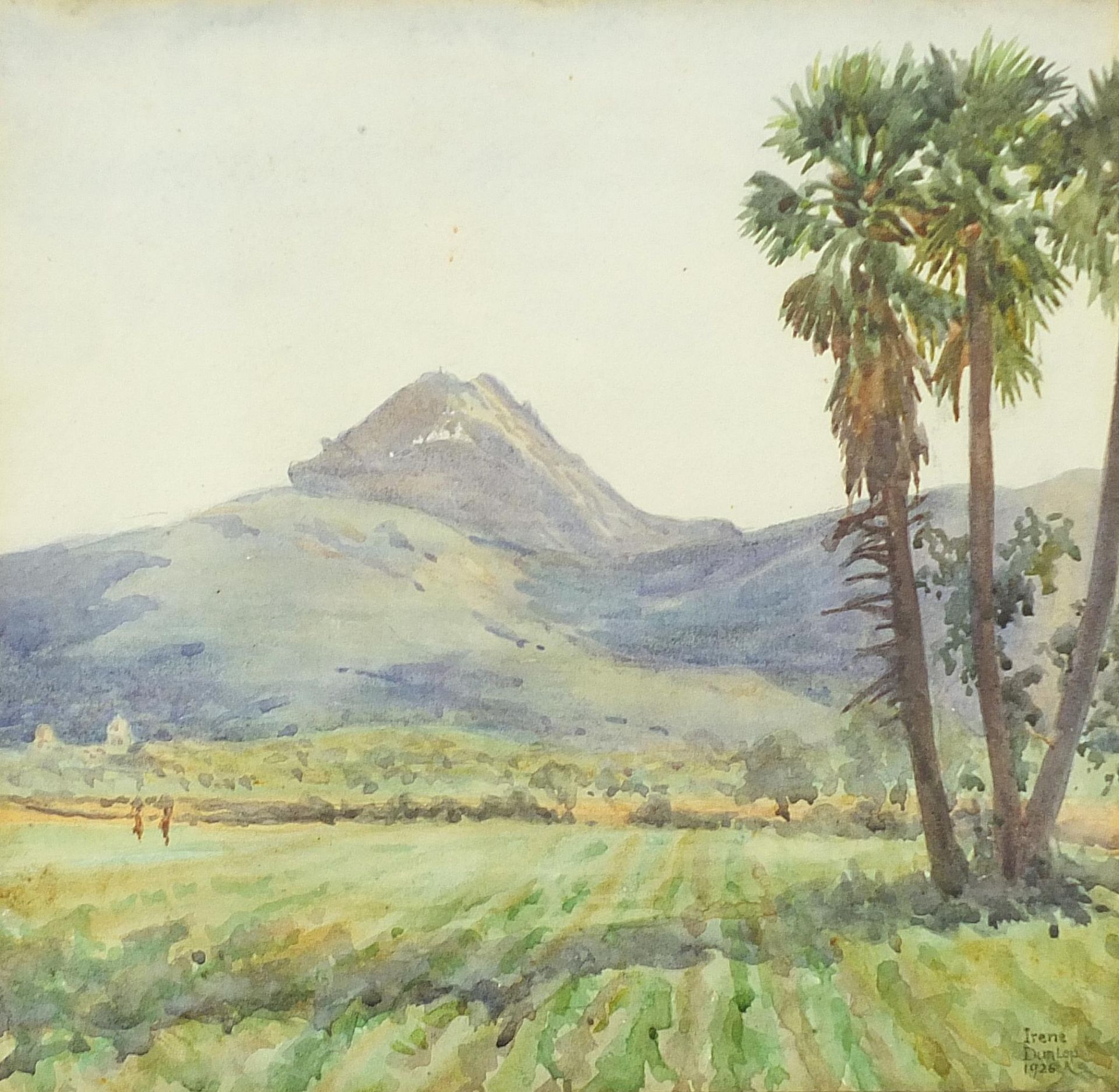 Irene Dunlop 1926 - In the Shadow of Cape Town Mountain, South African school signed watercolour,