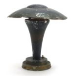 Art Deco patinated metal toadstool design table lamp, 25cm high