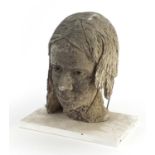 * WITHDRAWN * Contemporary mid century style bust of a female raised on a rectangular white painted