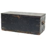 Military interest painted pine metal bound trunk, the lid inscribed SGT.G.W.Jones Fus.Wrexham,