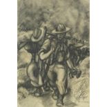 Manner of Edward Ardizzone - Observations of the Korean War, charcoal, mounted, framed and glazed,
