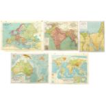 Five 1950’s Philips educational map wall hangings, comprising map of Europe, World Relations Rel