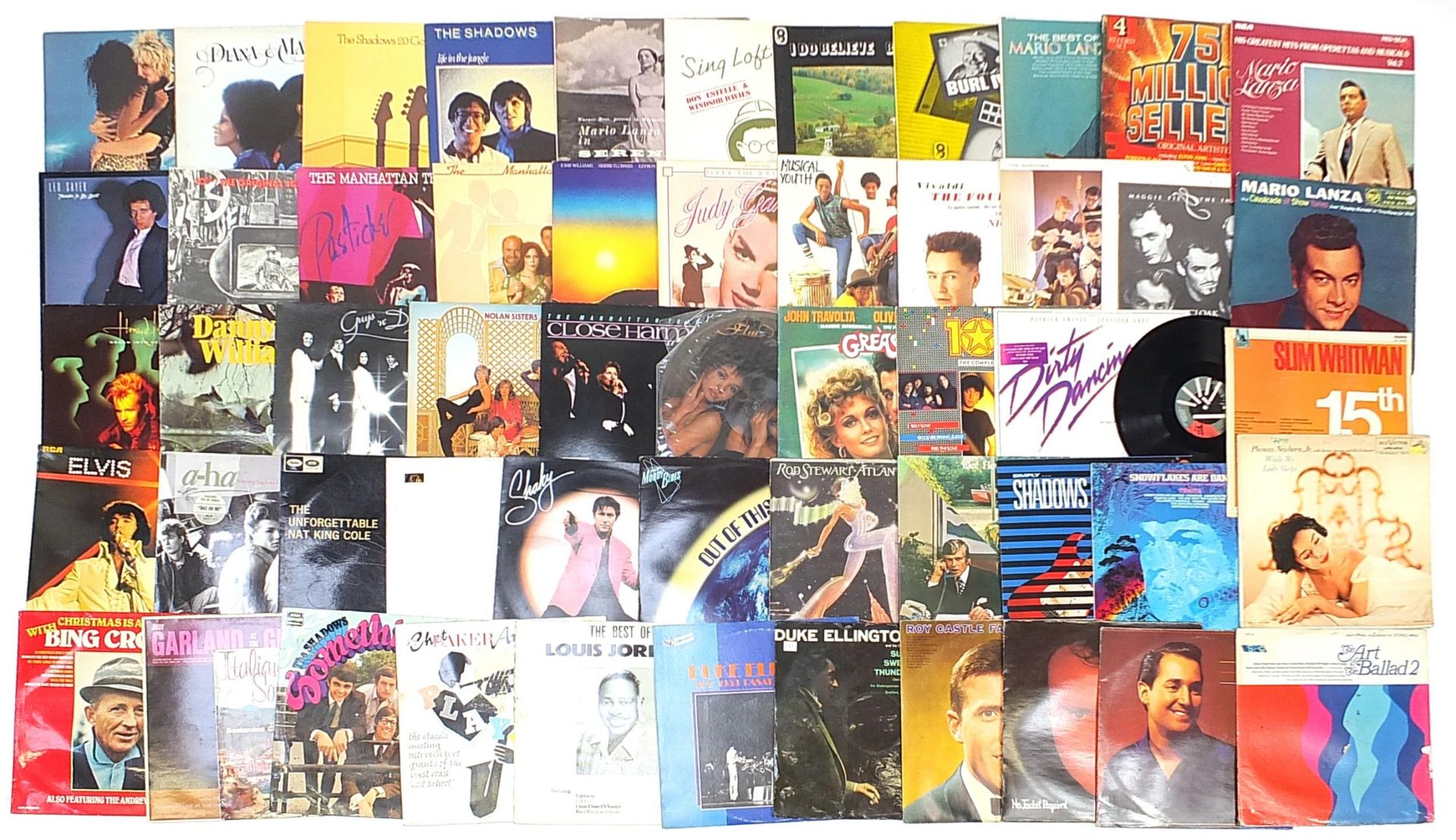 Vinyl LP records including Vivaldi, Rod Stewart, The Shadows, Roy Castle and Elvis Presley