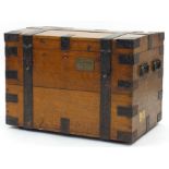 Victorian Boer War interest iron bound trunk with twin cast iron carry handles to each end, the
