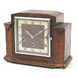 Art Deco oak mantle clock with Westminster chime, 29cm wide