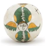 Turkish Kutahya pottery hanging ball hand painted with faces, 10cm high