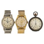 Ladies silver pocket watch and two gentlemen's wristwatches comprising Lunesa and Smiths